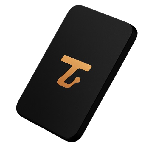 Matte black portable magnetic powerbank with gold logo for fast wireless charging